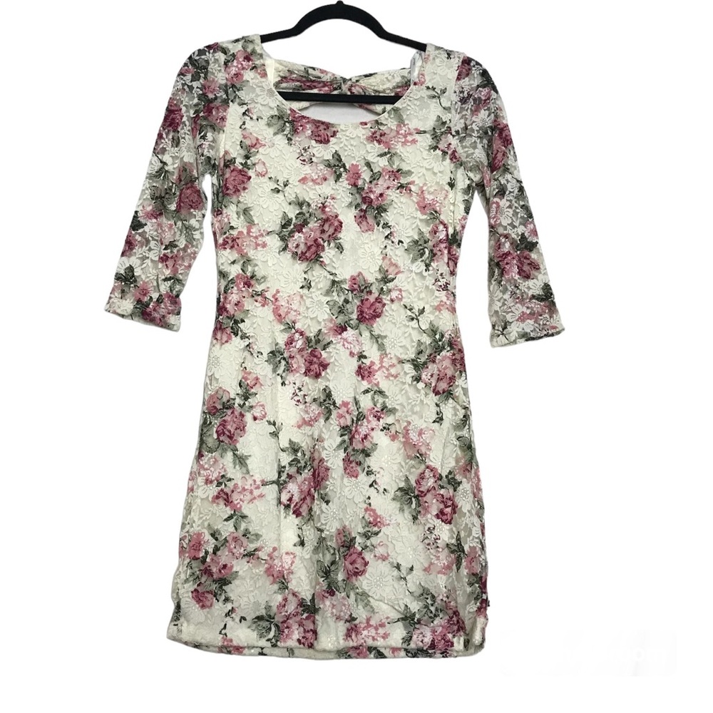 Papaya Womens Floral Lace Bow Front Sheer Sleeve Dress Size M Coquette Fairy NWT